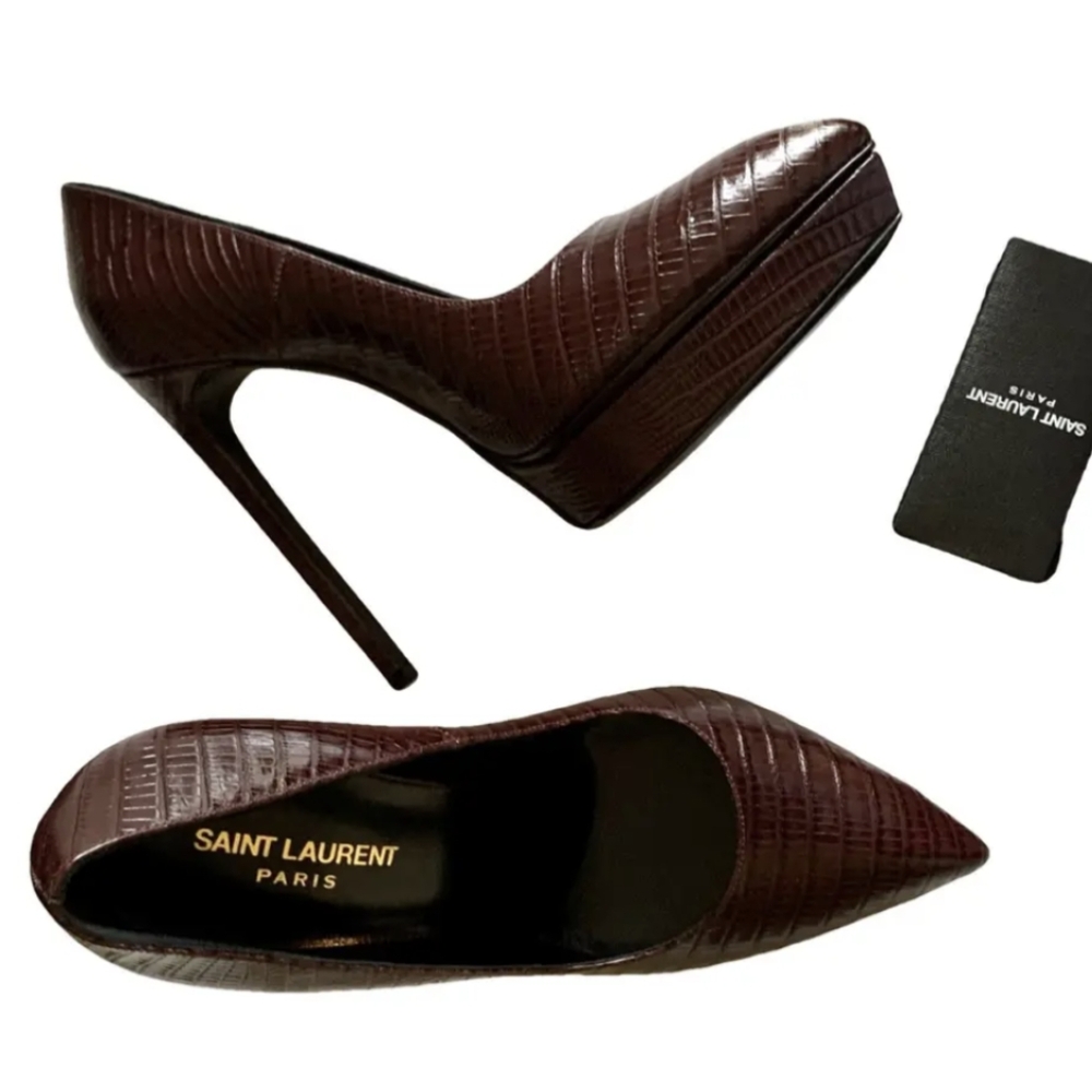 Saint Laurent Women's Brown Croc-Embossed Shoes